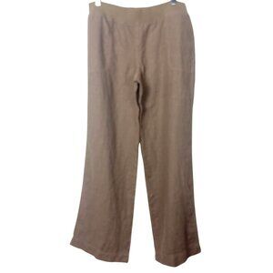 Stem Linen Wide Leg Pants Womens Large Tan Elastic Waist Pockets Coastal Beach